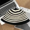 Sweet Knitted Striped Bucket Hat Women's New Autumn and Winter Wool Basin Hat