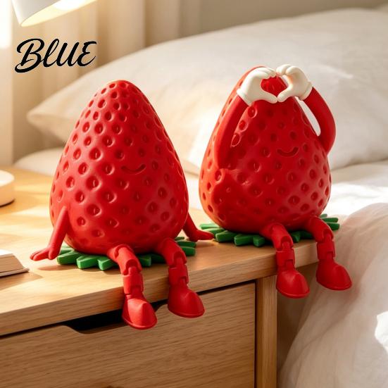 Desktop Organizer for Small Items 3D Printed Articulated Strawberry Storage Box Cute Figurine with Jewelry Earrings Movable Limbs Mini Trinket