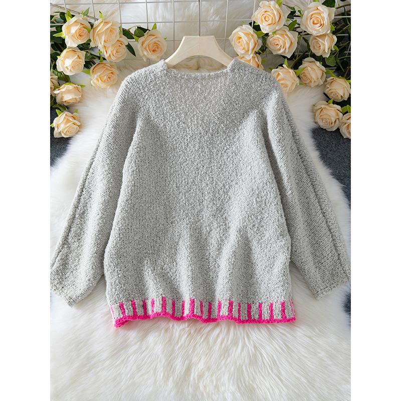 Women's Autumn Sweaters Casual Loose Star Pattern Women's Sweater Casual Loose Loop Yarn V-Neck Knitted Sweater Pullover