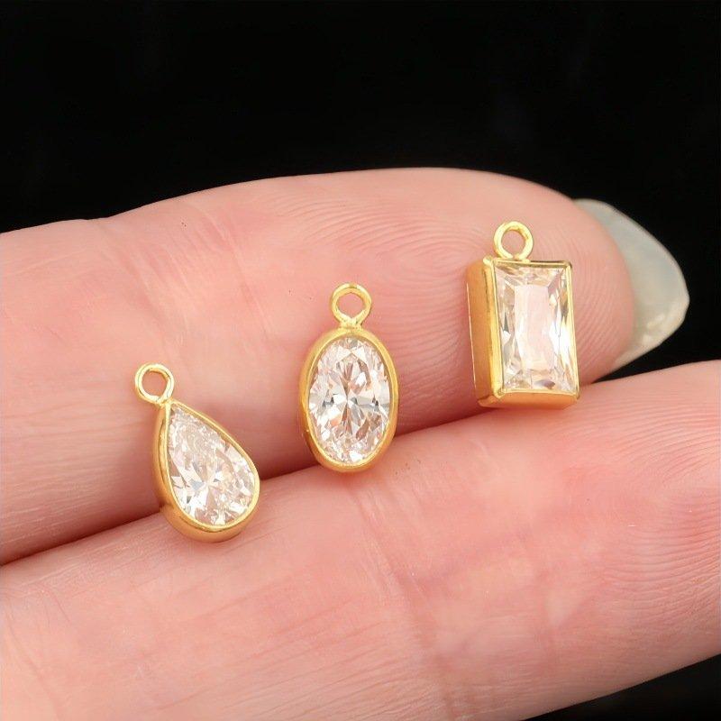 14K Gold Filled White Zircon Rectangular/Drop/Oval Pendant Geometric Earrings Necklace Bracelet Accessories