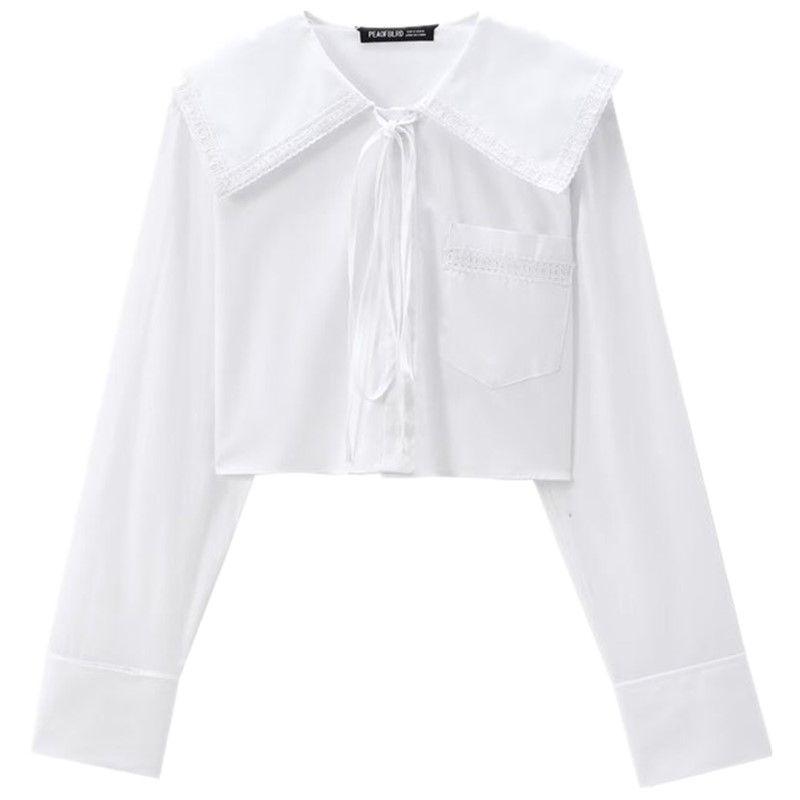 

Fashion Style 2024 Autumn New Women s Clothing Easiest for Match Slimming Small round Lapel Long Sleeves Short Shirt 8733002 White L