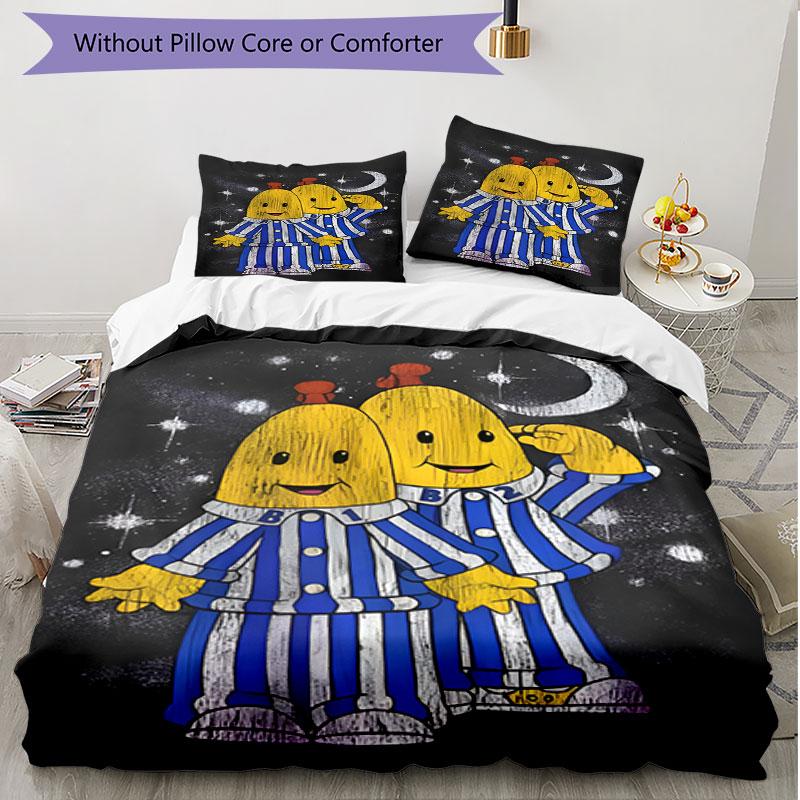 3-teiliges Bettbezug-Set (1 * Bettbezug + 2 * Kissenbezug, ohne Kern), Bananas in Pyjamas Aufdruck Weiches Ganzjahres-Bettwäscheset, Heim-Schlafzimmer-Dekoration Geschenk