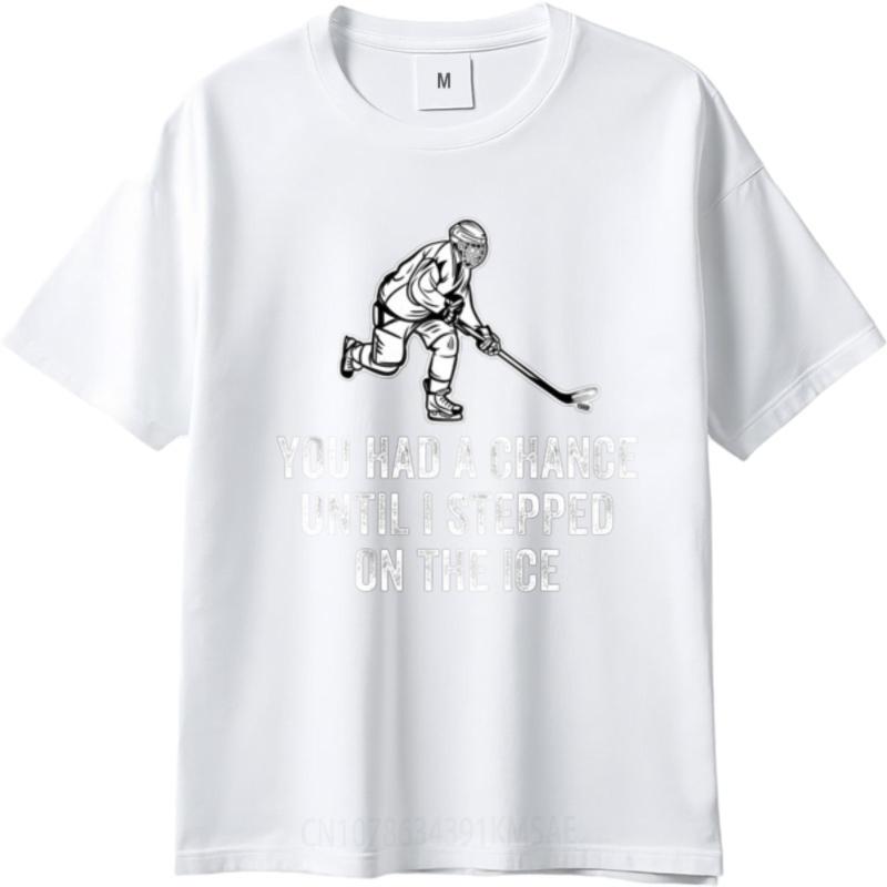 New Cotton Tshirt Adult Unisex Oneck Tshirt Streetwear Hockey Player With Stick And Text Cool Teenagers Tops Brand Teeshirt