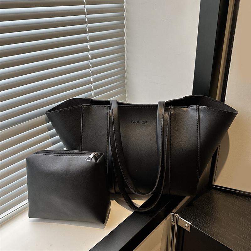 Minimalist Tote Bag Set Letter Printed PU Zipper Closure Shoulder Bag For Women Shopping and Daily Use