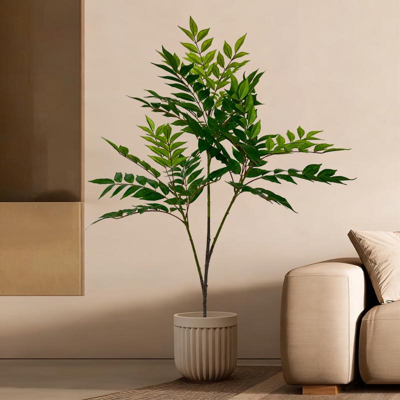 High-End Faux Potted Plant with Green Painted Wooden Leaves for Home and Courtyard Décor.