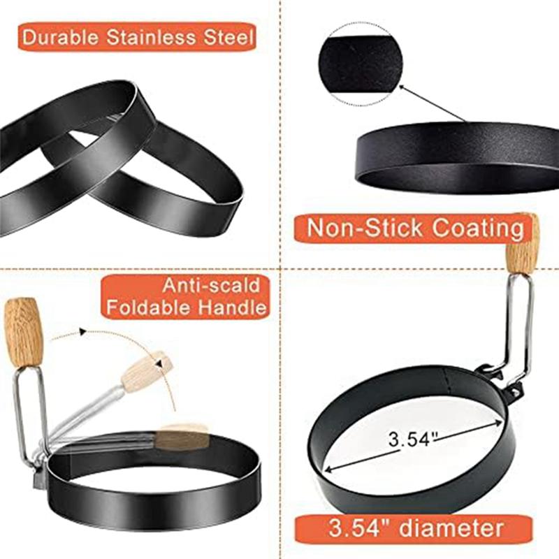 Good-Egg Ring With Wooden Handle Round Mold For Muffins Griddle Cooking Shaper For Breakfast