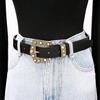 Bohemian Style Black Leather Belt with Turquoise Buckle