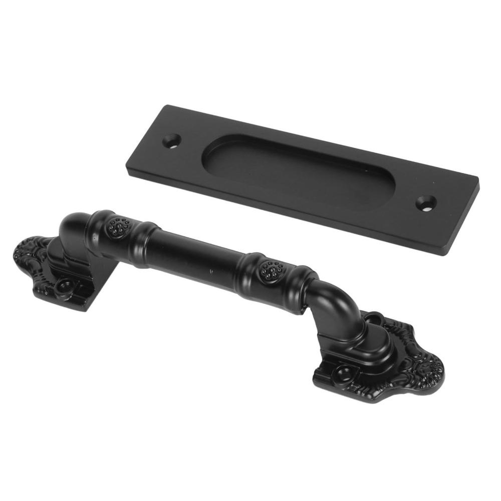 Black Double Sided Door Pull Metal Alloy Cabinet Door Handle Vintage Barn Door Pull Handle  Garages
