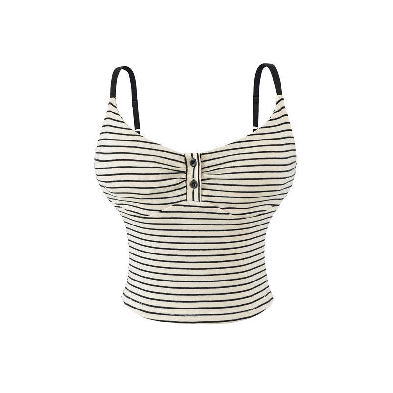 Korean Spicy Girl Striped Camisole: Spring/Summer Slimming Sleeveless Top with Chest Pads in Cotton