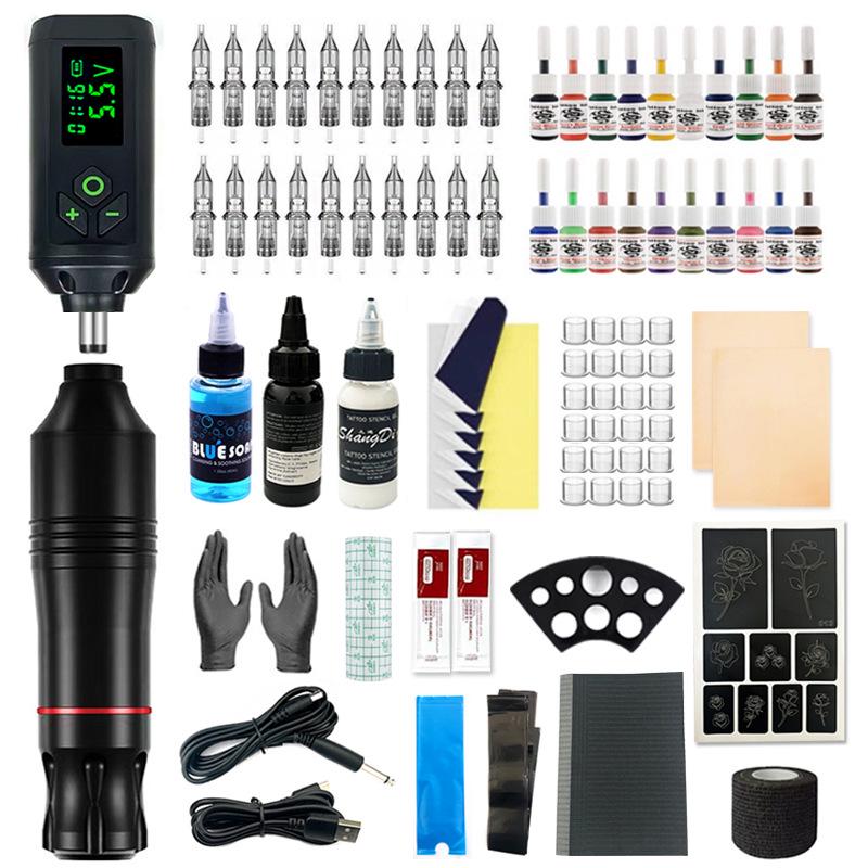 Wireless Tattoo Kit with Display, King Kong Motor, and Practice Tools Red King Kong Pen + Battery