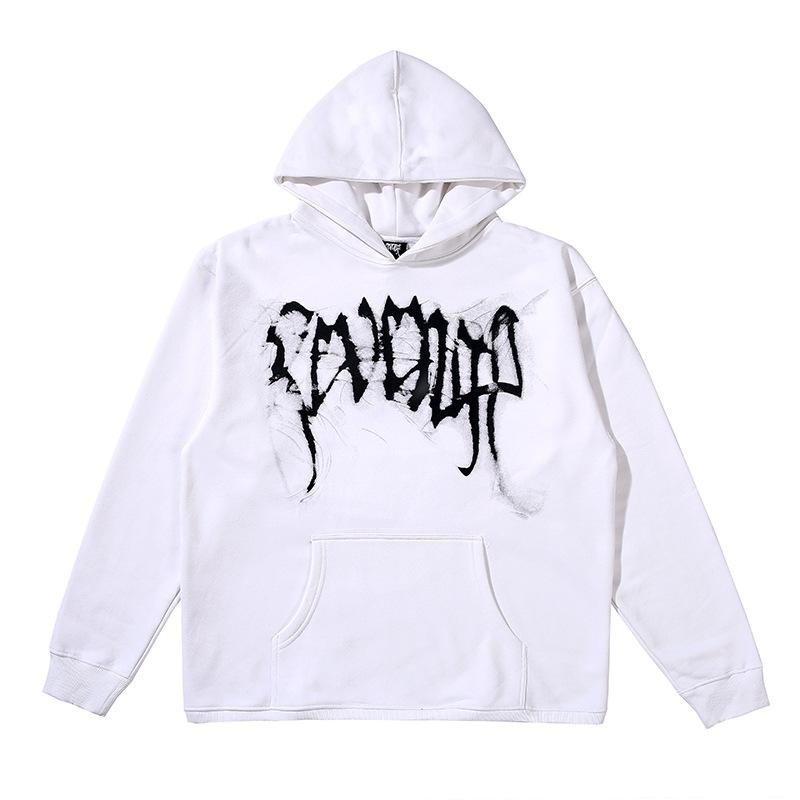 21 New European and American Revenge Smoke Skull Bone Skeleton Trend Hooded Sweater Hoodie Fleece Men s and Women s S белый