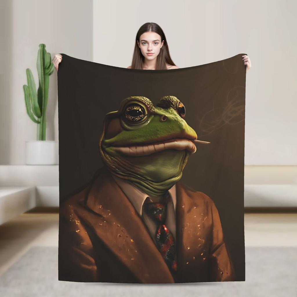 Gentleman Frog Blankets Super Warm Funny Plush Throw Blanket For Girls Boys Home Decor Flannel Bedspread Bed Cover