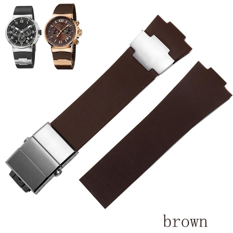 Silicone Rubber Watchband 22mm Curved for Ulysse Nardin DIVER 263 Strap Black Brown Blue 25*12mm Raised Waterproof Watch Band