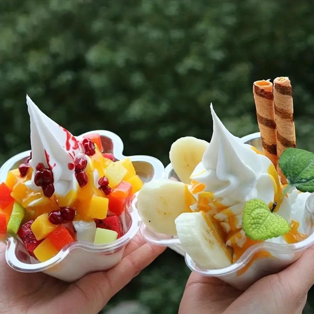 50 Pcs Disposable Flower-Shaped Sundae Cup Plastic Dessert Serving Cups Ice Cream Bowls Yogurt