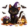 Decorative Glass Film Halloween Static Window Clings, Witch Black Cat Stickers, Reusable No Glue Indoor Ornament Stickers for Shop Store Home