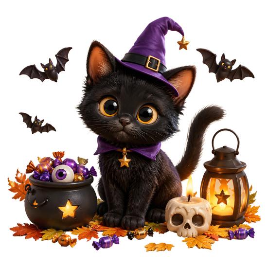 Decorative Glass Film Halloween Static Window Clings, Witch Black Cat Stickers, Reusable No Glue Indoor Ornament Stickers for Shop Store Home