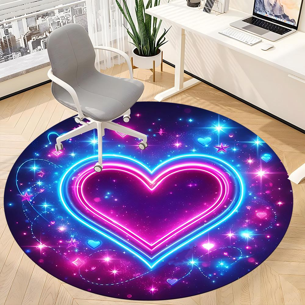 1pc Neon Heart Office Round Rug, Carpet for Office, Gaming, Lightweight Round Floor Mat yy260208004