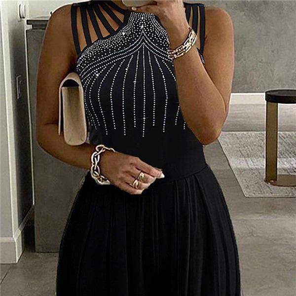 

Повседневная свободная заклепка Выдолбленная высокая талия Сплошной цвет Мода Тонкий комбинезон