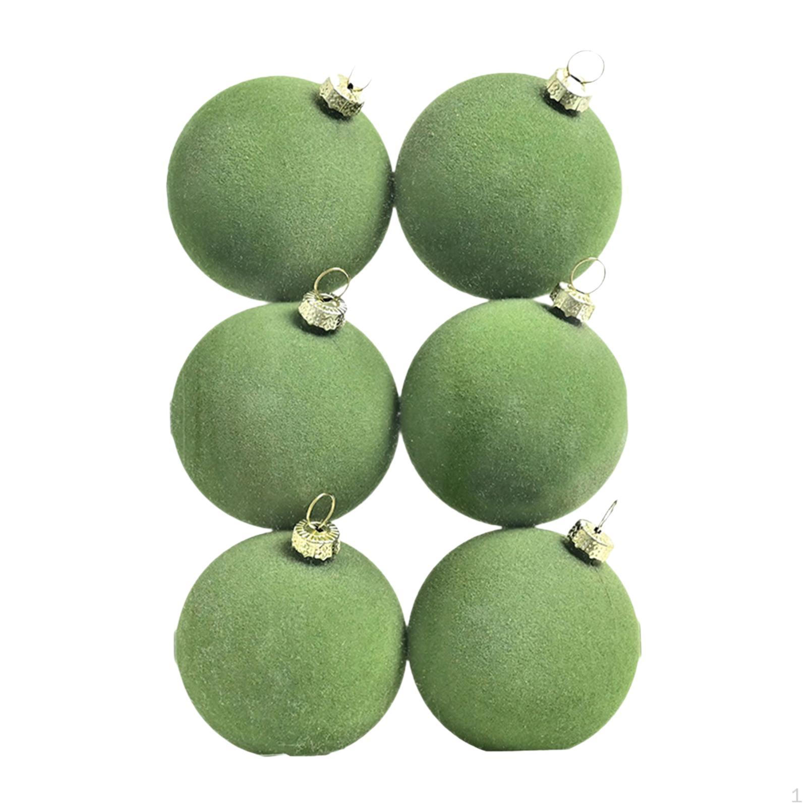 

6 флокированных рождественских украшений, небьющиеся шары 6 см с петлей для праздничного декора зелёный
