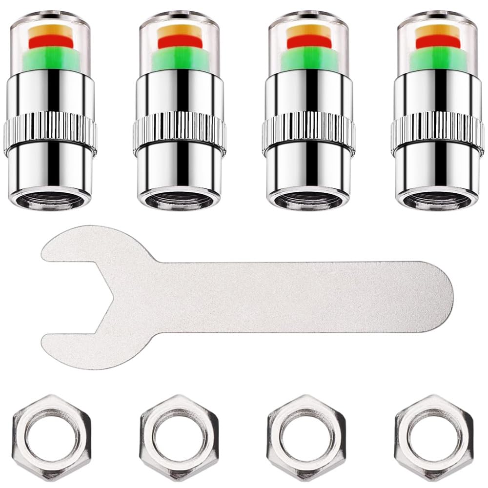 Tire Pressure Monitor, Air Valve Cap, Set of 4, Monitoring Valve Sensor, 3 Color