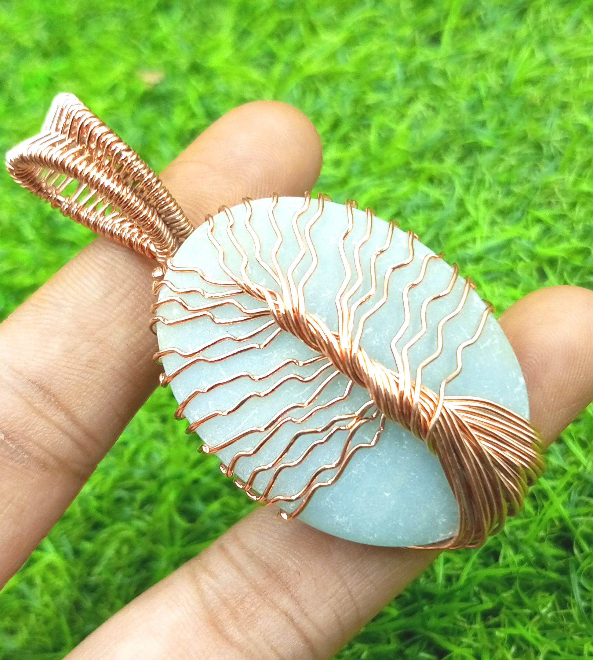 

Англелит Драгоценный камень Медная проволока ручной работы Wrap Tree Of Life Подвеска Ювелирные изделия