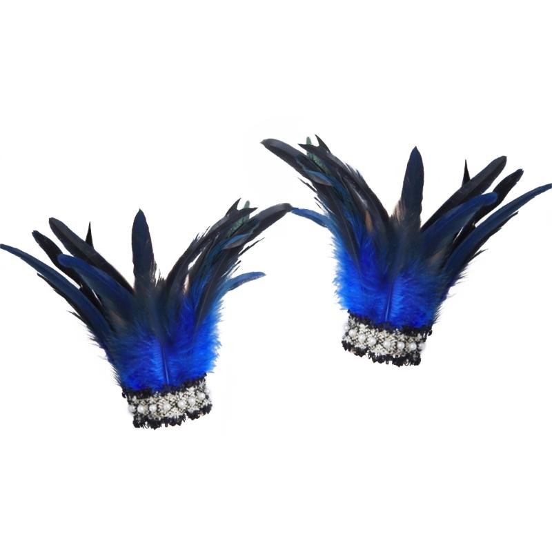 Women Natural Fur Feather Cuffs Sexy Cuffs With Feathers Feather Cuff Snap Bracelet Sleeves Wrist Arm Removable Shirt