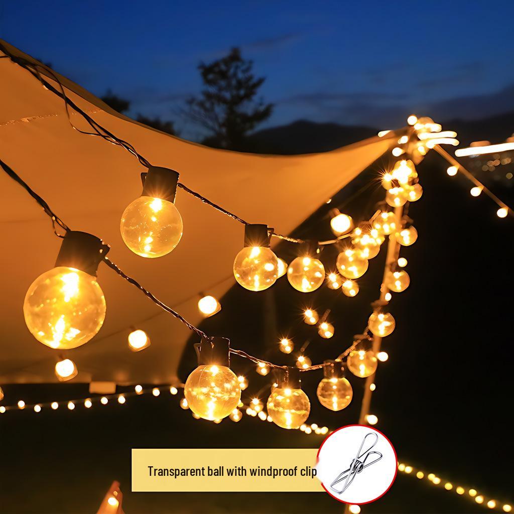 Waterproof Solar Round Ball String Lights for Outdoor Camping, Tent Awning, and Night Market Decoration