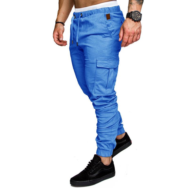 Men's Spring and Autumn Long Pants Fashion Casual Drawstring Elastic Pants Solid Trousers with Pockets