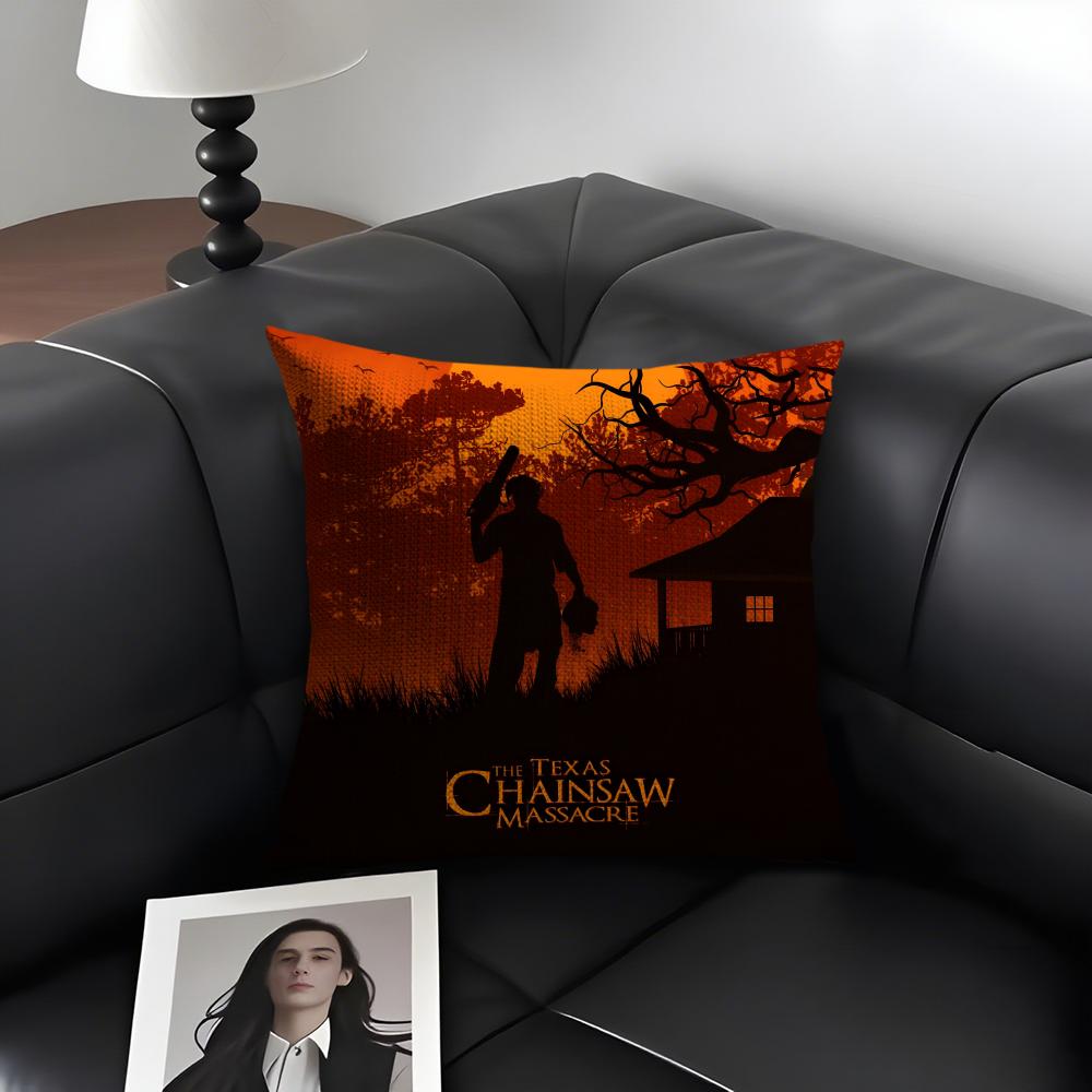 SSaw MassacreE Movie Cushion Cover Natural Linen Organic Fabric DoubleSided Printing Sofa Home Decor Gift Pillow Case