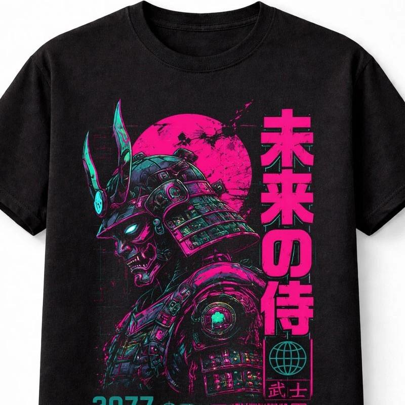 Cyberpunk Samurai Mask Neon Japanese Warrior Unisex TShirt S