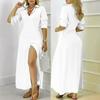 Autumn Ladies Elegant Solid Color Long Sleeve Shirt Button Dress Women