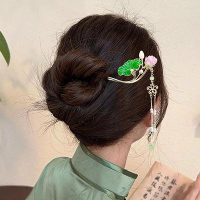 Fairy Lotus Tassel Hairpin For Girls Simulated Lotus Seedpod Hair Stick Not Fading Metal Hair Accessories Hanfu Hair Pins 1pc