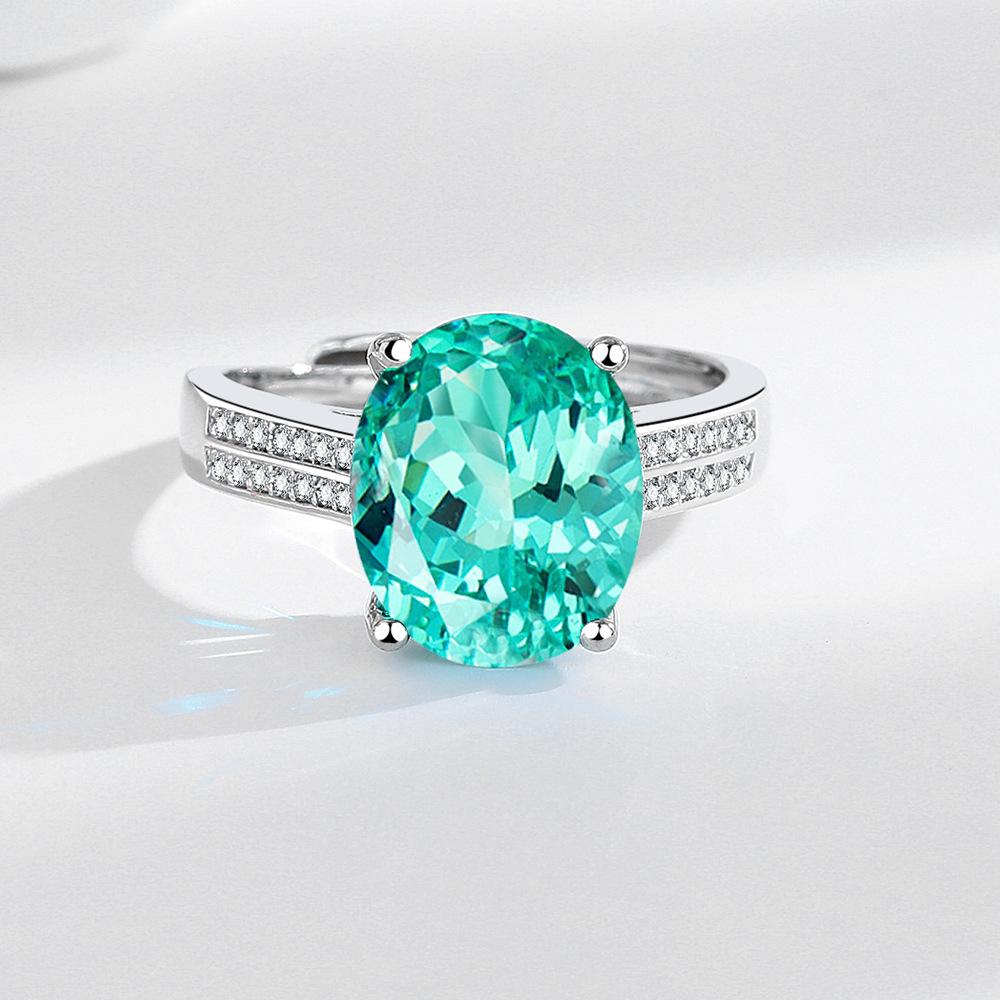 Double Row Zircon 925 Sterling Silver Ring Blue-green Zircon Elegant Simple Fashion Women's Ring
