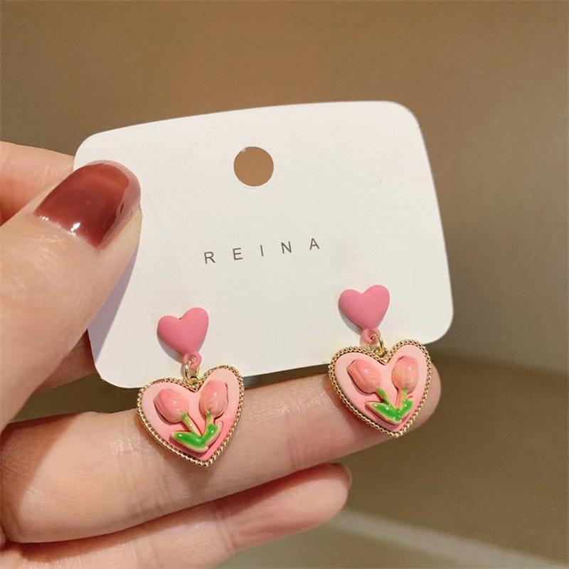 Korean Heart Drop Earrings For Women Girl Romantic Valentine's Day Gift Fashion Jewelry Trend Hanging Pearl Cute Bowknot Earring