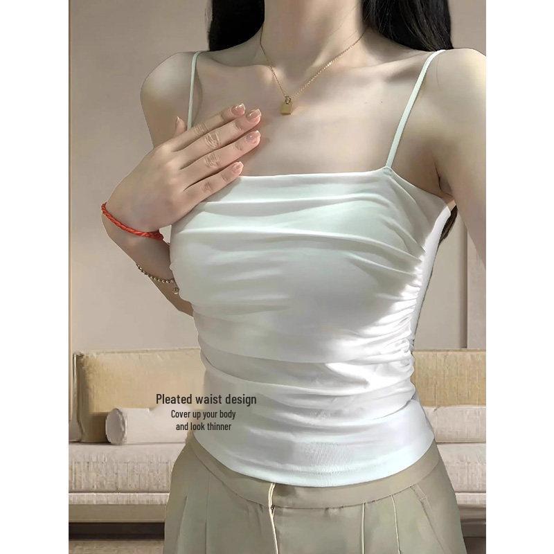 

Женский белый топ-майка на одно плечо со спагетти-бретелями: Летний сексуальный бандо с плиссировкой и вставными чашечками One size fits 75-140 jin белый