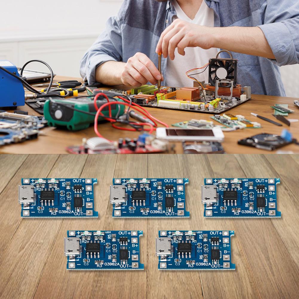 5 Lithium Battery Charge Modules with USB 5V 1A Features Battery For Protection and Charging Status Indicator LED