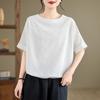 Damen Sommer Lässiges Einfarbiges Rundhals-T-Shirt
