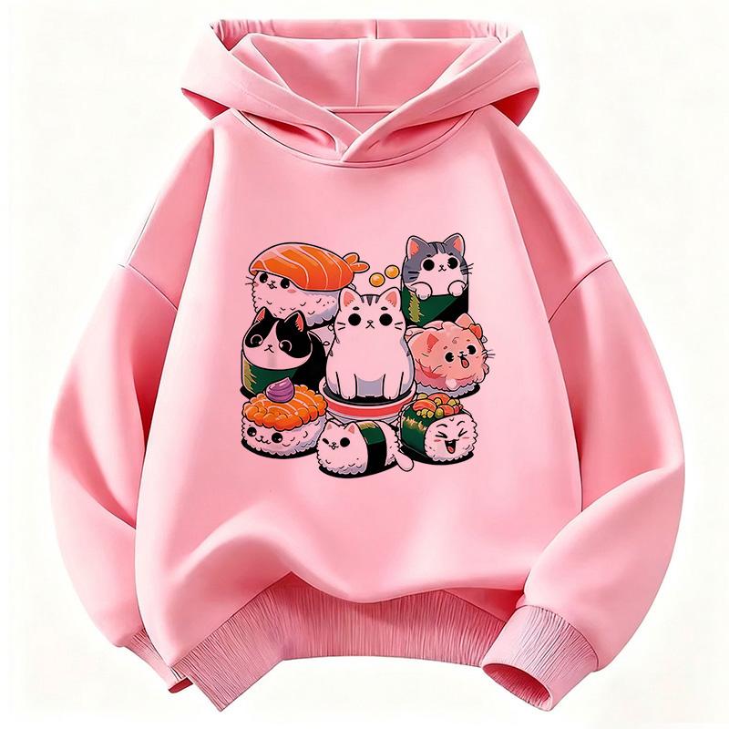 Felpa Stampata Divertente Design Gatto Sushi Cibo per Gatti Bambini Felpa con Cappuccio per Bambini Ragazzi Ragazze Primavera Y2k Felpe Casual