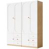 2-Door Wardrobe with Drawers, Bedroom Cabinet, Children's Room Furniture, with Clothes Rail, Colorful Ceramic Handles, White, Lacquer Finish, Set of 2