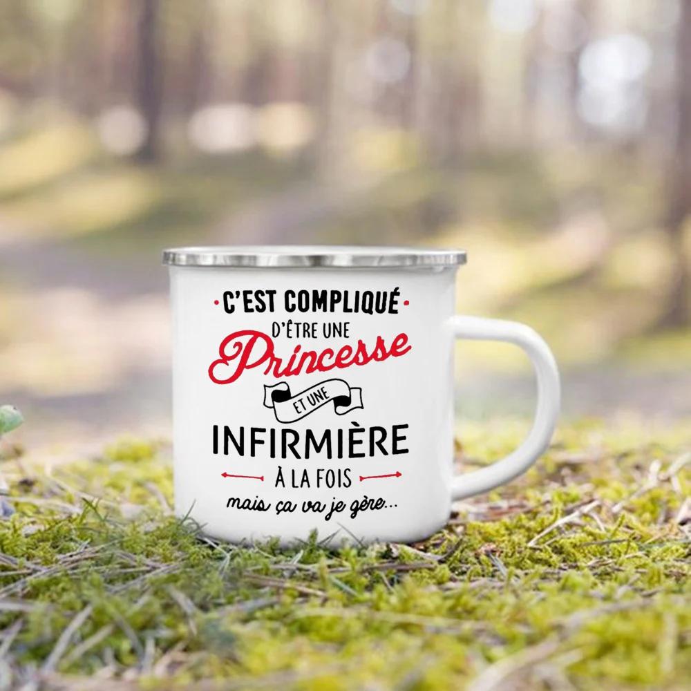 Beste Krankenschwester Französisch Bedruckte Emaille Tassen Kaffeebecher Trinken Wein Saft Tasse Dessert Kakao Milch Henkeltasse Bestes Geschenk für Infirmiere