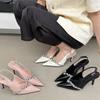 Spring New Models French Pointed Rhinestone Thin Heel High Heel European And American Fashion Bag Head Women'S Shoes Empty Sandals