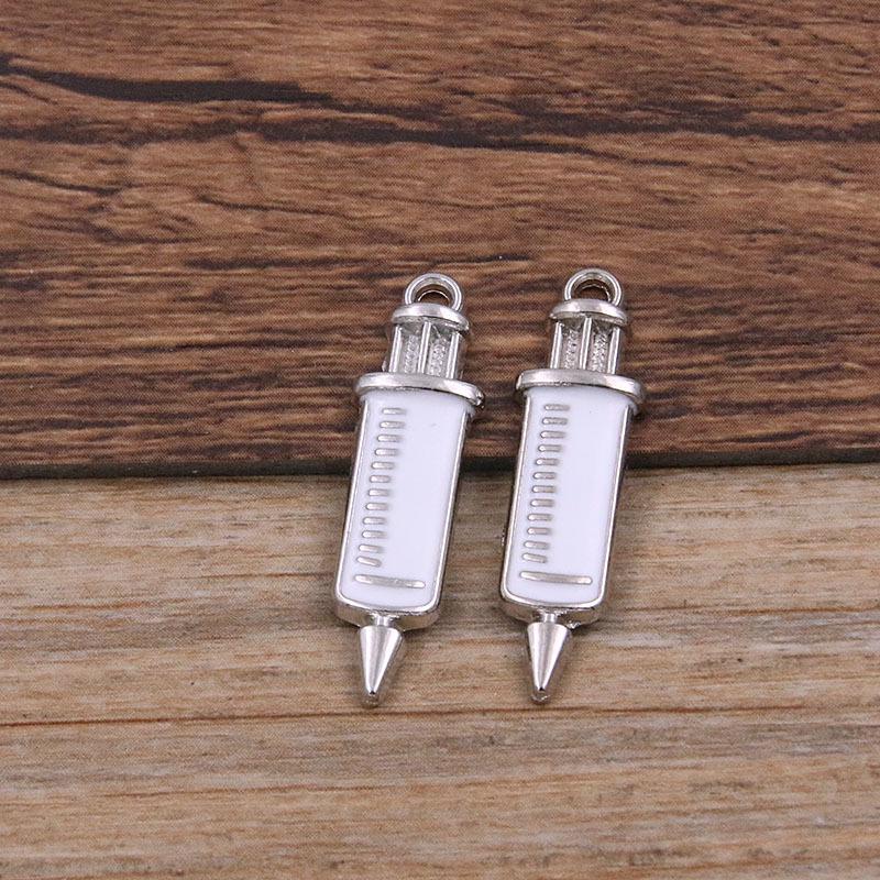 6 Style Medical Charm Jewelry: Drip Oil Stethoscope, Syringe, Heart Pendants in 2 Base Colors