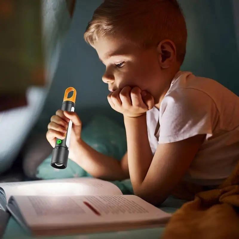 3500MAH USB Rechargeable LED Flashlight Powerful Zoom Camping Lantren 9 Modes Type-C Charging Aluminum Alloy Torch Tactical Outdoor Light with Hooks