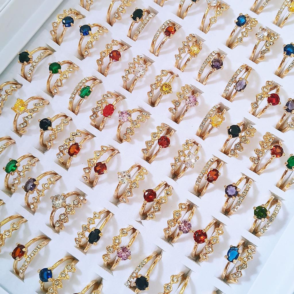 10 Pezzi Anello da Dito Doppio Strato con Zirconia di Cristallo Colorata Gioiello per Dita