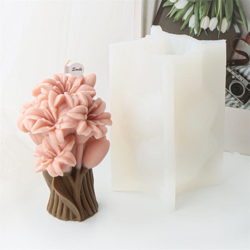 Lily Flower Bouquet Silicone Candle Mold DIY Anemone Tulip Flower Bouquet Shaped Candle Plaster Decorative Home Accessory  Gift