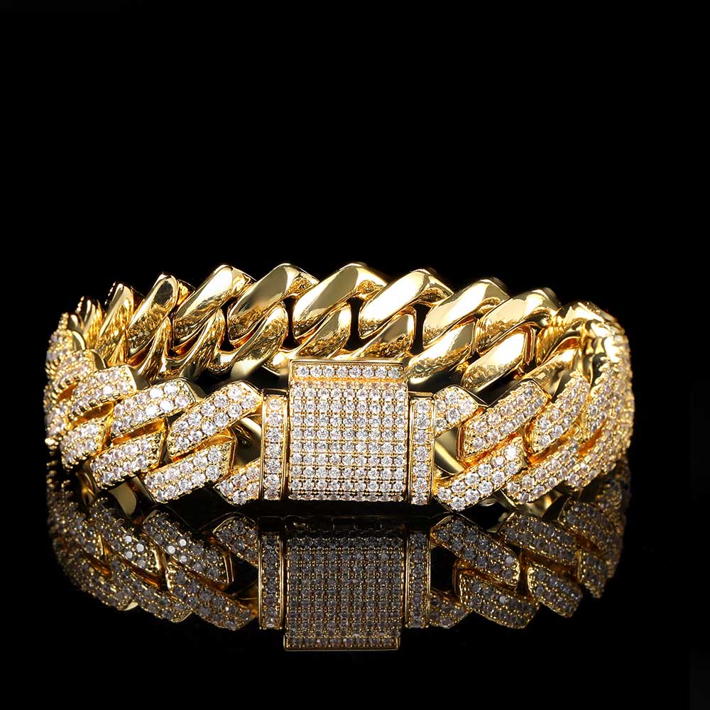 14mm Full Diamond Cuban Bracelet for Women Silver Plated Iced Out CZ Cuban Link Bracelet Fine Jewelry