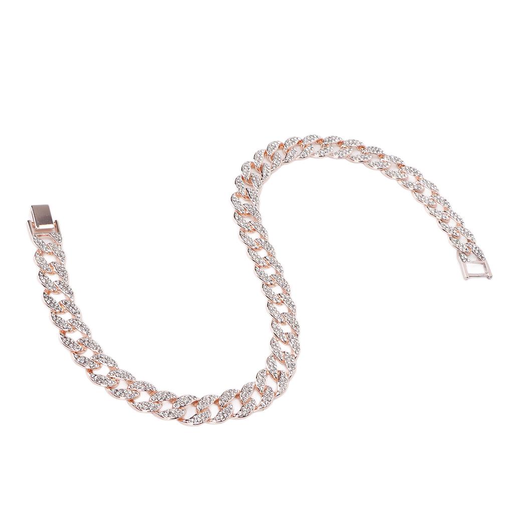 Cuban Necklace Men Women Stylish Elegant Shiny Rhinestones Hip Hop Necklace Jewelry Gift for Party (18inch)