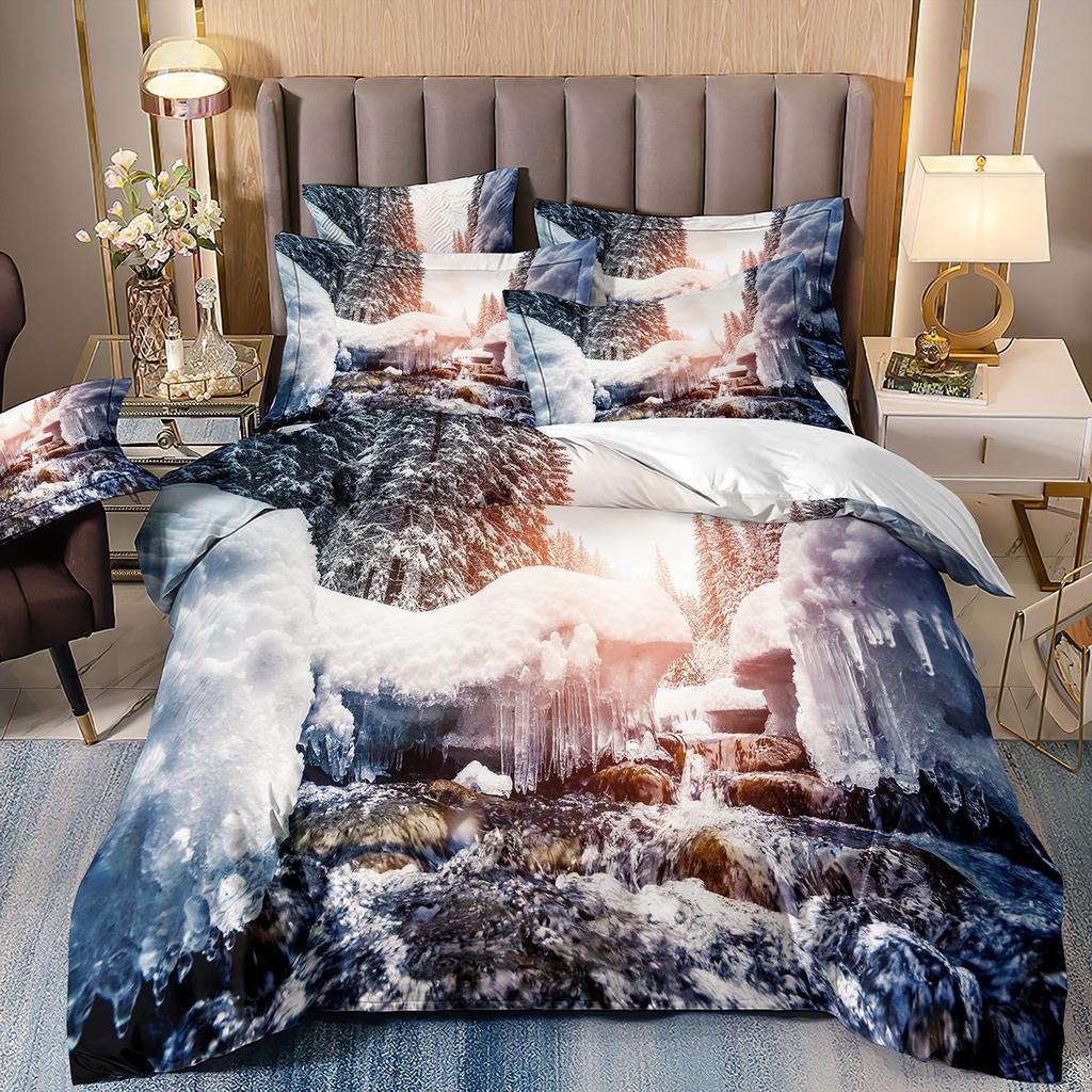 Three-Piece Beautiful Landscape 3D Bedding Stream Waterfall Printing Quilt Cover Home Textile Batch