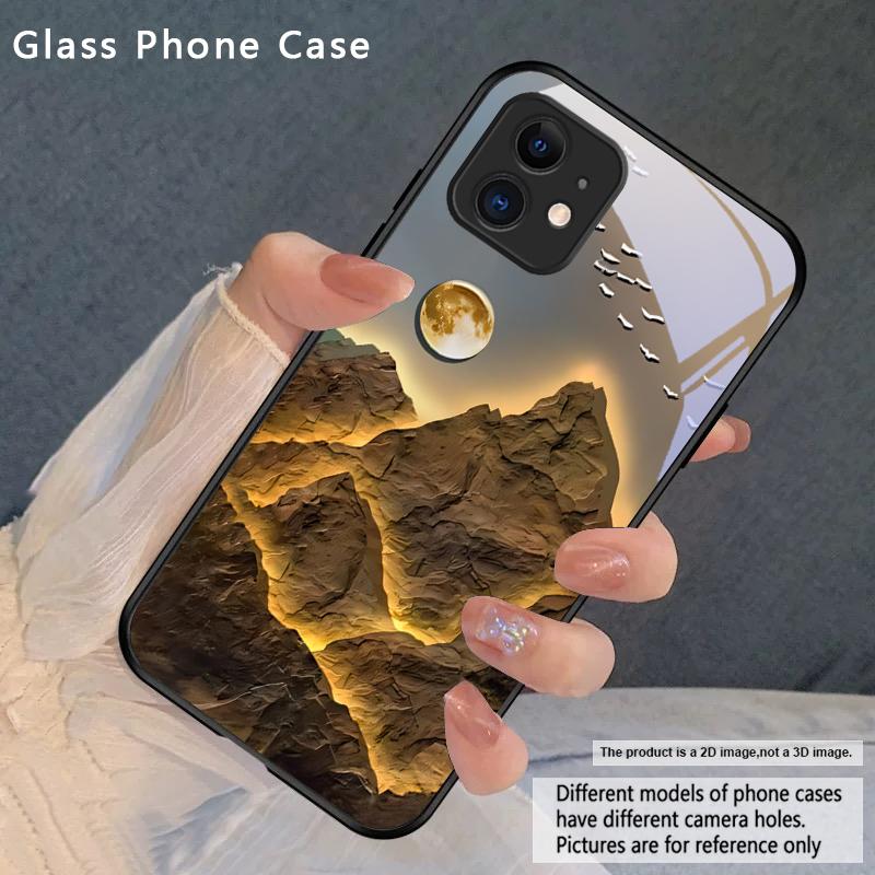 

Snow Mountain Cluster For iPhone 17 Pro Max 16 E 15 Plus 14 Pro 13 12mini 11 Air XS Max 5 6 7 8Plus SE Black Glass Phone Case iPhone17 Pro Max