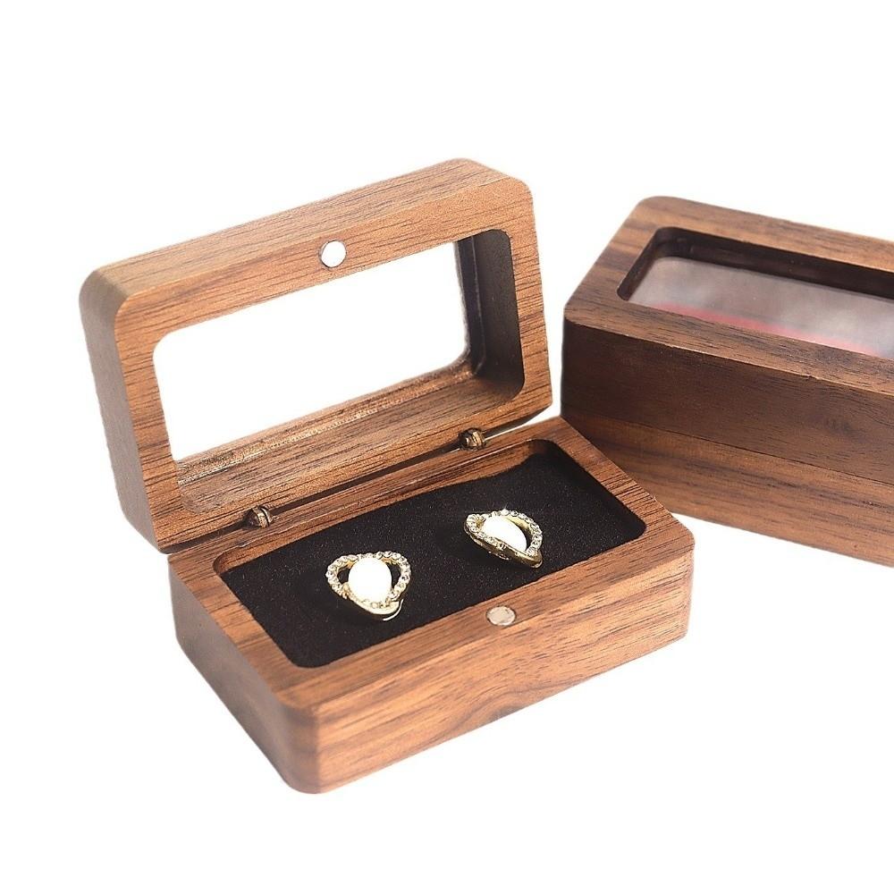 Double Slot Wooden Ring Box Rectangular Jewelry Ring Holder Black Walnut Cufflinks Box  Couples